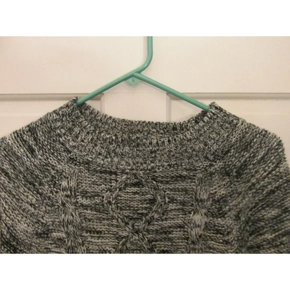 Poof Excellence Women's Black White Marled Cable Knit Long Sleeve Sweater Size S - Picture 2 of 6